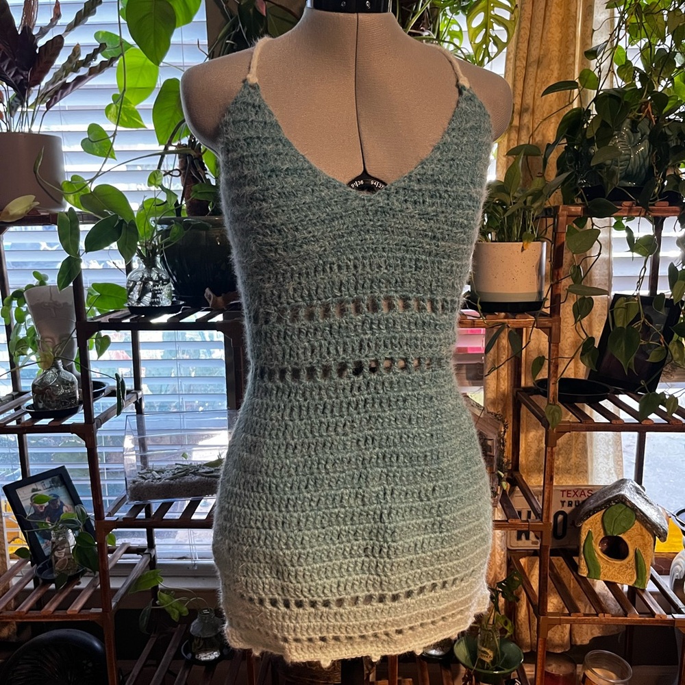 Crochet Dress in Blue to White ombré